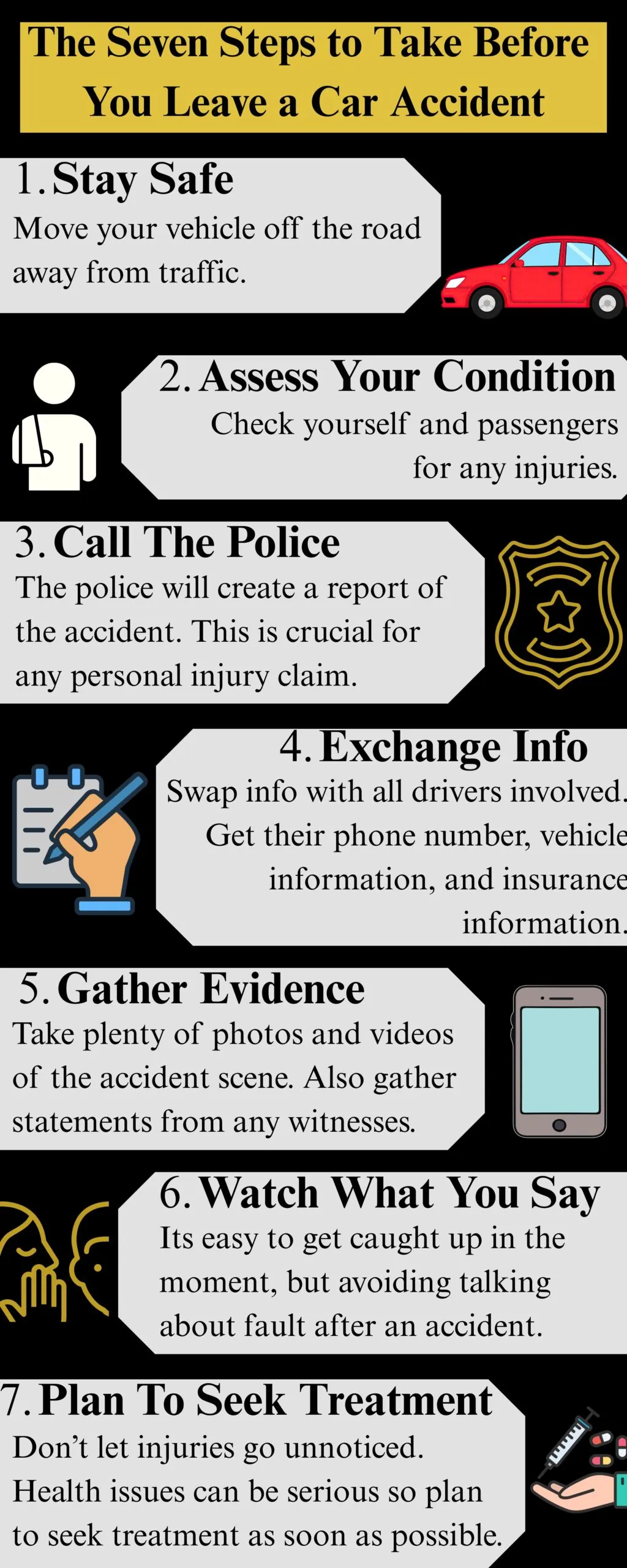 The Seven Steps to Take Before Leaving Your Car Accident Scene The Seven Steps to Take Before Leaving Your Car Accident Scene