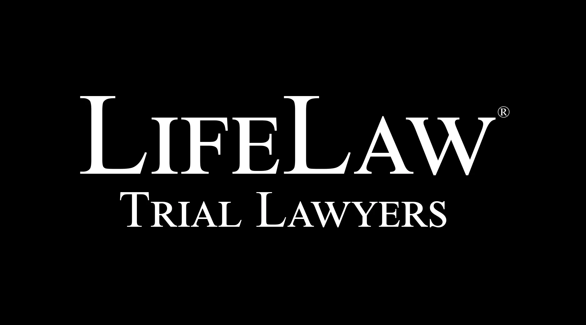 The logo for lifelaw. The words LifeLaw Trial Lawyers in White text over a black background.